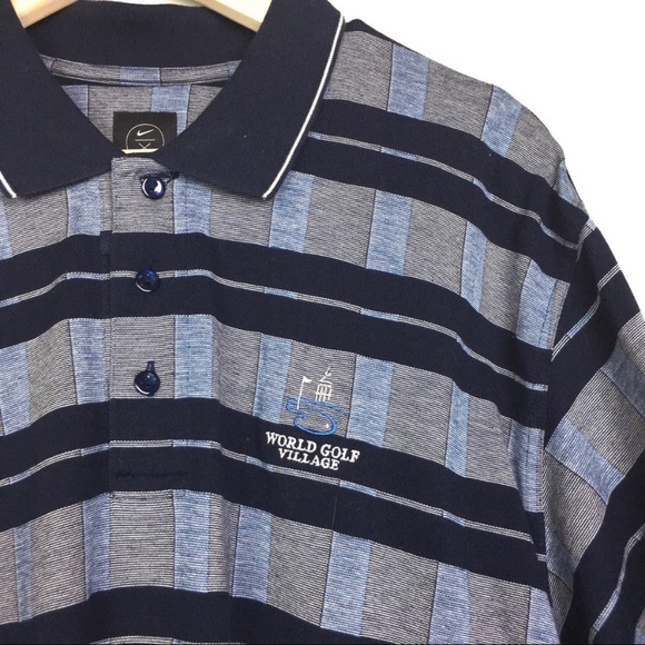 Nike Blue Striped Men’s Polo Size Large World Golf Village Collared Shirt - Picture 2 of 6